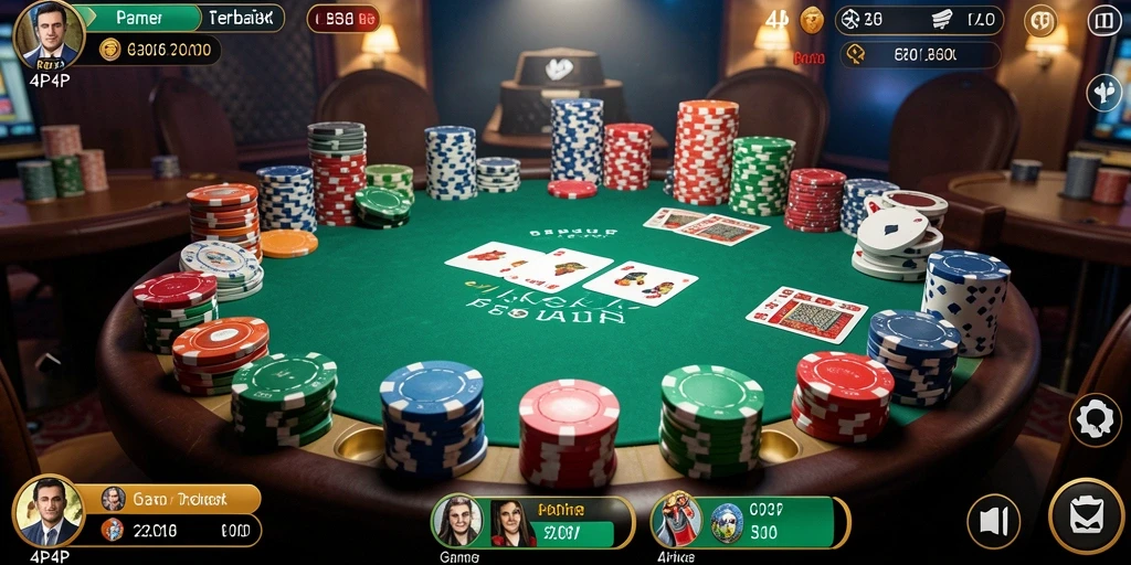 Tampilan gameplay mendebarkan di 4P4P dengan suasana Poker yang nyata.