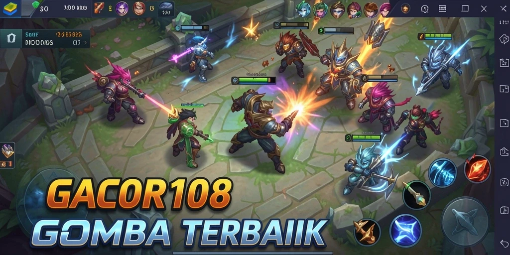 Screenshot utama menunjukkan pertarungan epik dalam GACOR108.