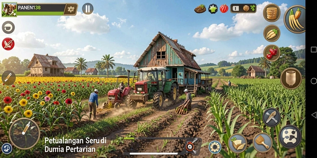 Screenshot gameplay <strong>PANEN138</strong> menunjukkan petualangan seru di lahan pertanian.