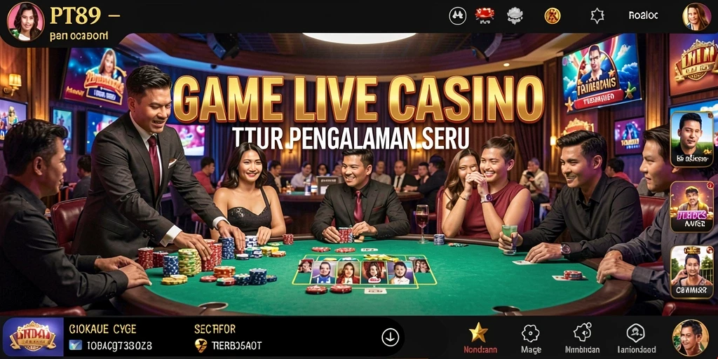 Tangkapan layar permainan PT89 yang menampilkan dealer langsung dan suasana casino.