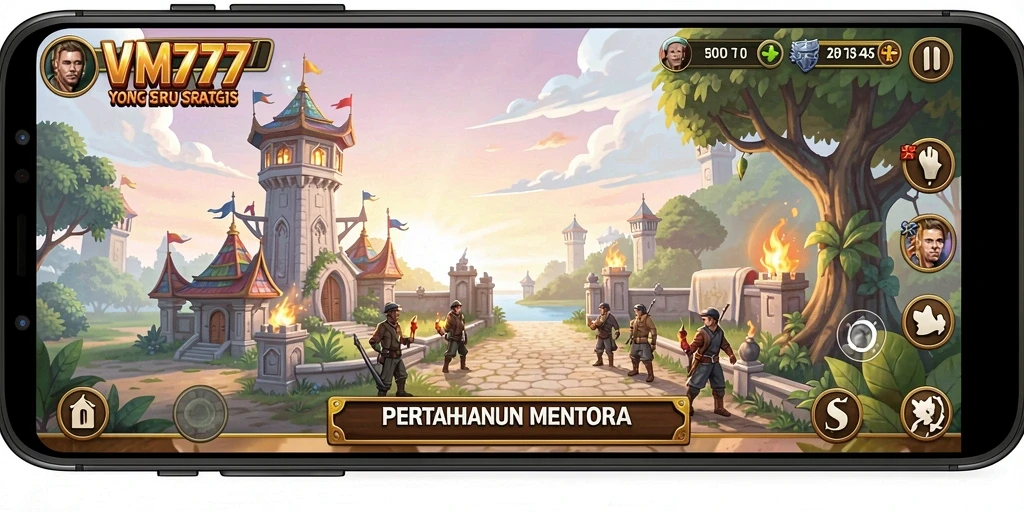 Gameplay VM777 yang mendebarkan dalam pertahanan menara strategis.